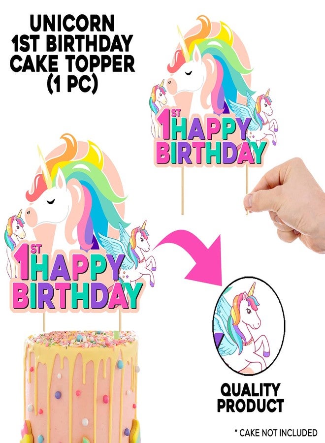 Zyozique Unicorn 1st Birthday Cake Topper Decorations for Girls Rainbow Colour and Unicorn 1st Birthday Cake Decor Party Supplies Unicorn Theme 1st Birthday Cake Backdrop Photo Sign - Image 2